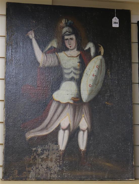 An 18th / 19th century Spanish Colonial School, oil on canvas, Archangel Michael (re-lined)